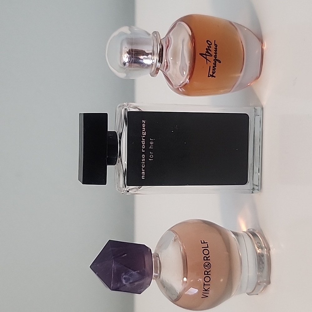 Viktor & Rolf, Narciso Rodriguez, and Ferragamo mini perfumes.